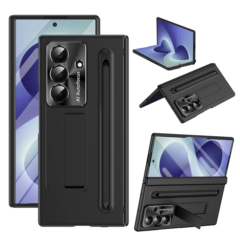 For Samsung Galaxy Z Fold8 Ultra Case Kickstand PC Cell Phone Cover with Screen Protector and Stylus Pen - Black