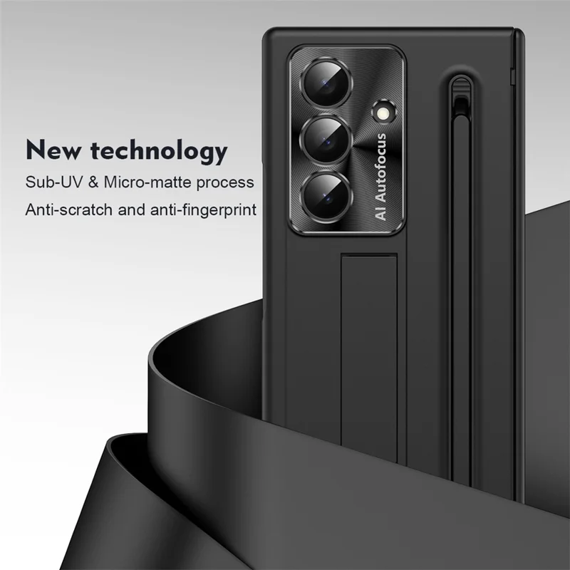 For Samsung Galaxy Z Fold8 Ultra Case Kickstand PC Cell Phone Cover with Screen Protector and Stylus Pen - Black