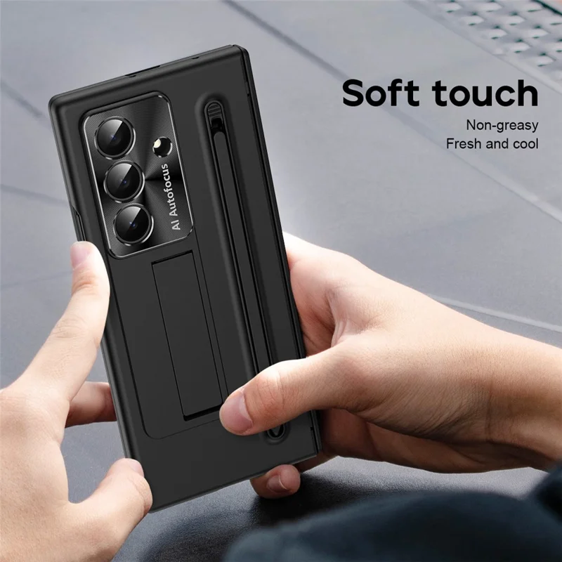 For Samsung Galaxy Z Fold8 Ultra Case Kickstand PC Cell Phone Cover with Screen Protector and Stylus Pen - Black