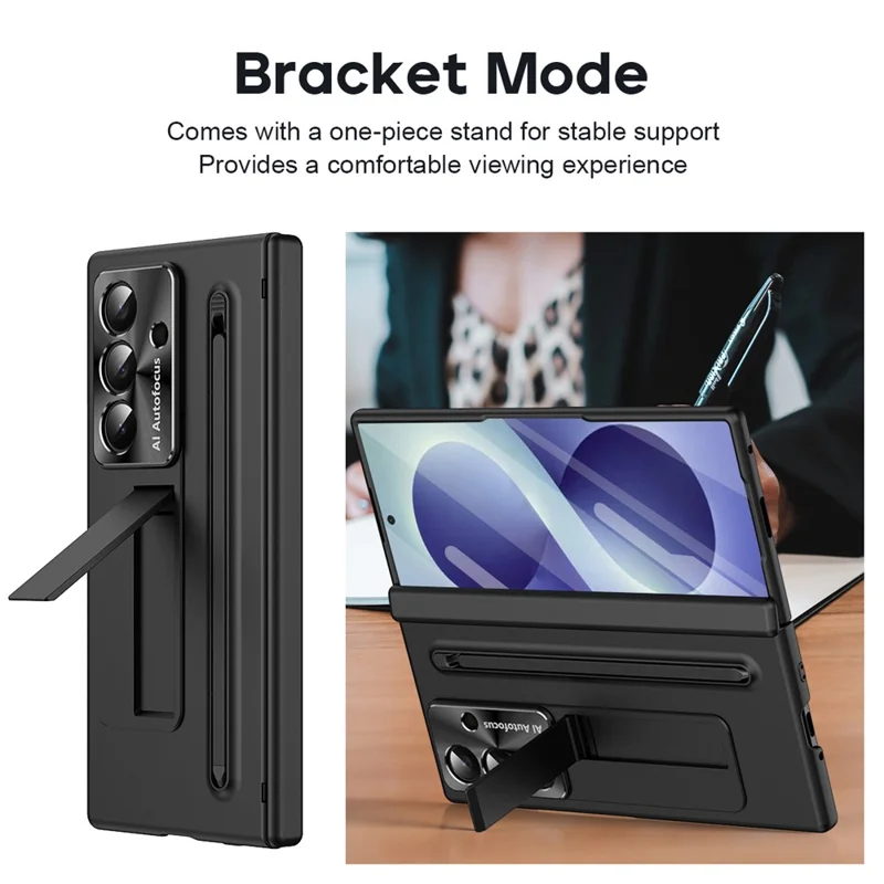 For Samsung Galaxy Z Fold8 Ultra Case Kickstand PC Cell Phone Cover with Screen Protector and Stylus Pen - Black
