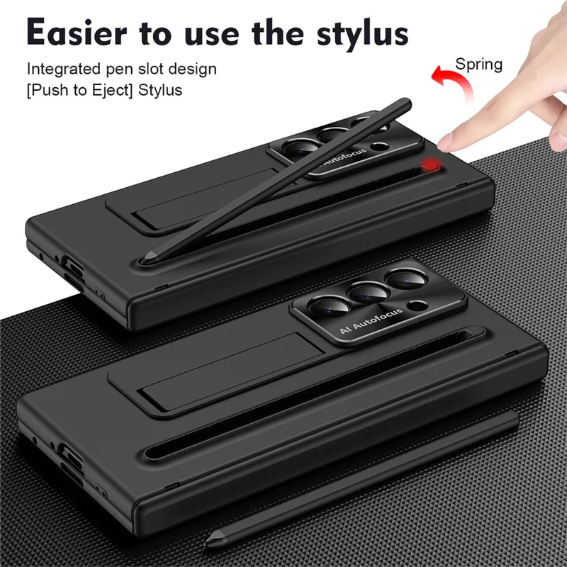 For Samsung Galaxy Z Fold8 Ultra Case Kickstand PC Cell Phone Cover with Screen Protector and Stylus Pen - Black