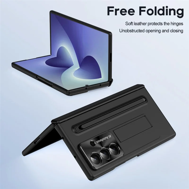 For Samsung Galaxy Z Fold8 Ultra Case Kickstand PC Cell Phone Cover with Screen Protector and Stylus Pen - Black