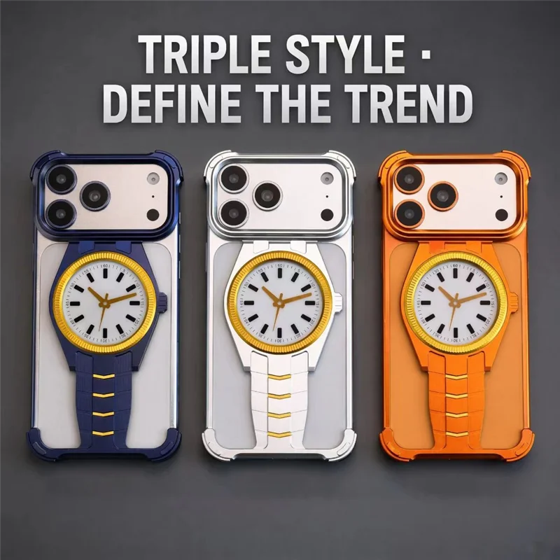 For iPhone 17 Pro Max Magnetisch Hoesje Creatief Horloge-ontwerp TPU + Legering Frame Stootvast Telefoonhoesje - Zilver