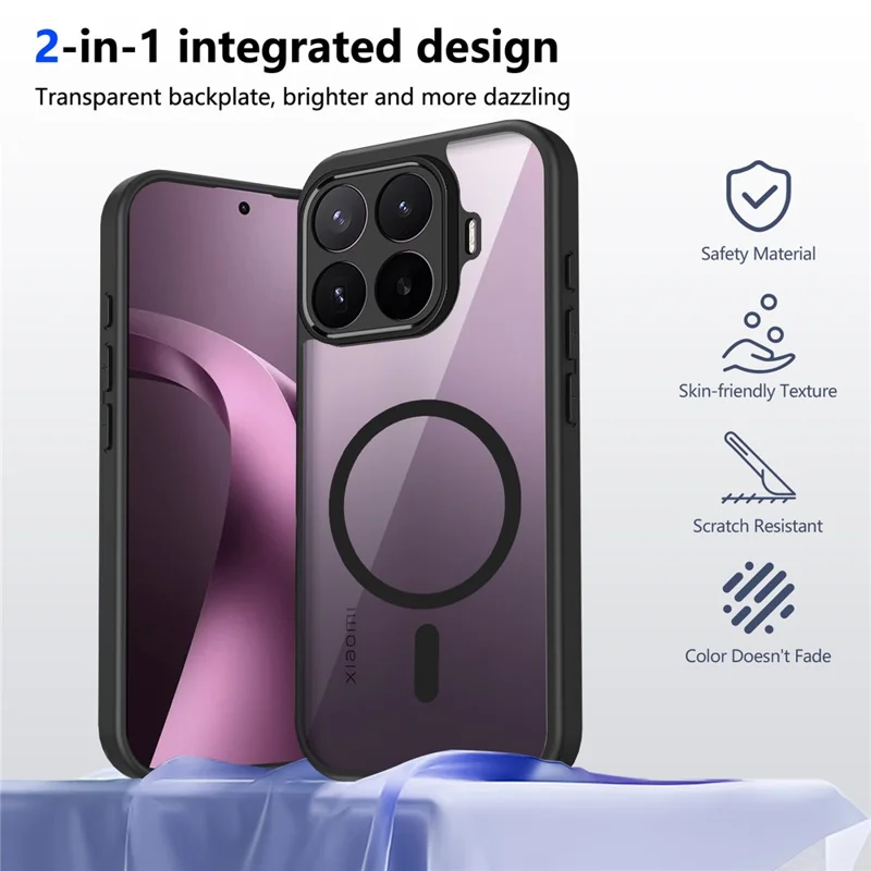 Étui magnétique pour Xiaomi 17T Pro - Coque transparente en PC + TPU antidéflagrante et douce au toucher - Noir