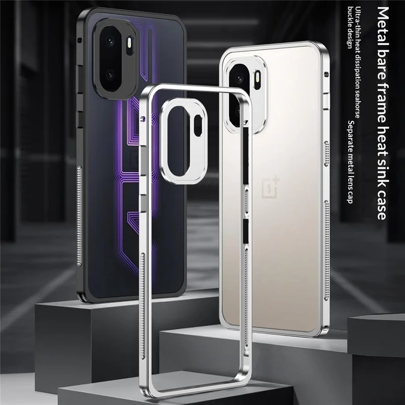 For OnePlus Ace 6 Ultra 5G Bumper Cases Metal Frame Heat Dissipation Cover with Lens Protector - Black