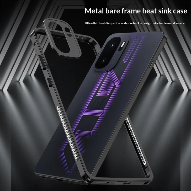 For OnePlus Ace 6 Ultra 5G Bumper Cases Metal Frame Heat Dissipation Cover with Lens Protector - Black