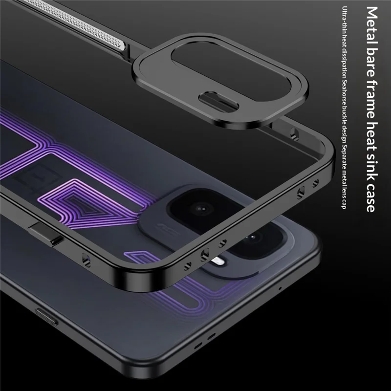 For OnePlus Ace 6 Ultra 5G Bumper Cases Metal Frame Heat Dissipation Cover with Lens Protector - Black