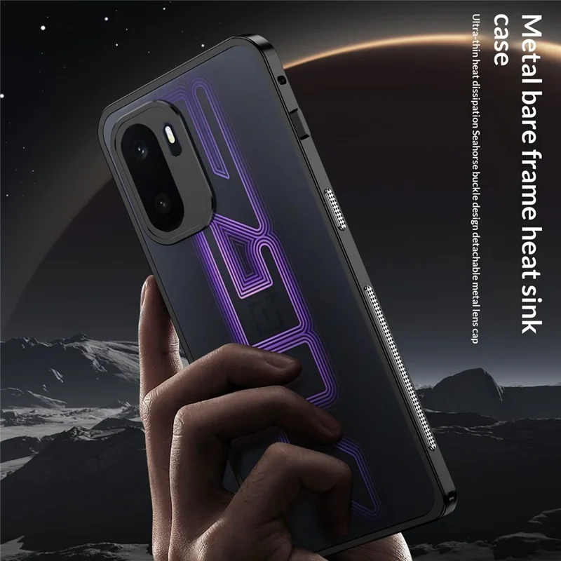 For OnePlus Ace 6 Ultra 5G Bumper Cases Metal Frame Heat Dissipation Cover with Lens Protector - Black