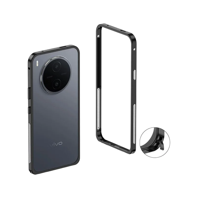 For vivo Y600 Pro 5G Bumper Cases Metal Frame Heat Dissipation Cover with Lens Protector - Black