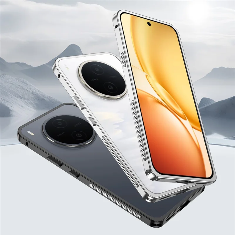 For vivo Y600 Pro 5G Bumper Cases Metal Frame Heat Dissipation Cover with Lens Protector - Black