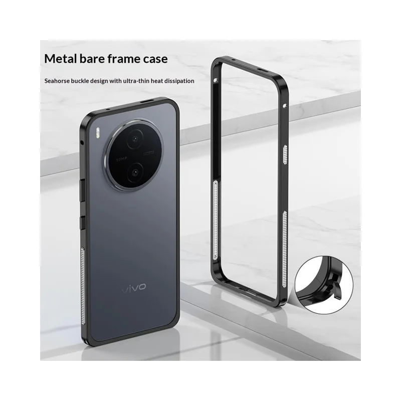 For vivo Y600 Pro 5G Bumper Cases Metal Frame Heat Dissipation Cover with Lens Protector - Black