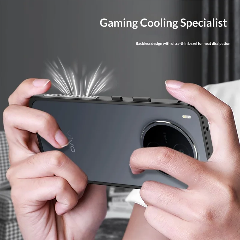 For vivo Y600 Pro 5G Bumper Cases Metal Frame Heat Dissipation Cover with Lens Protector - Black