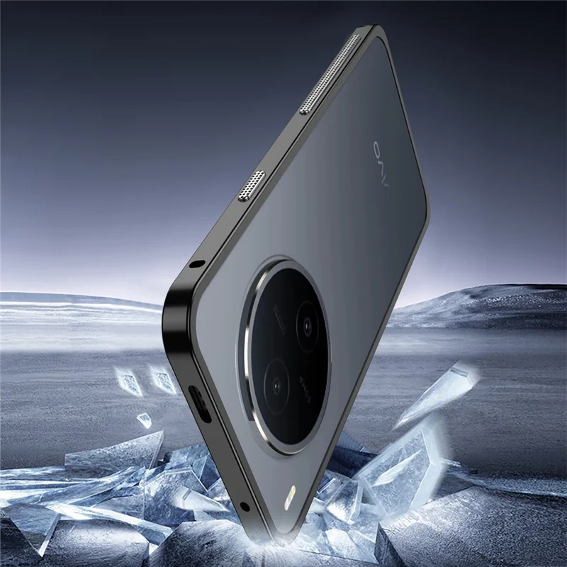For vivo Y600 Pro 5G Bumper Cases Metal Frame Heat Dissipation Cover with Lens Protector - Black