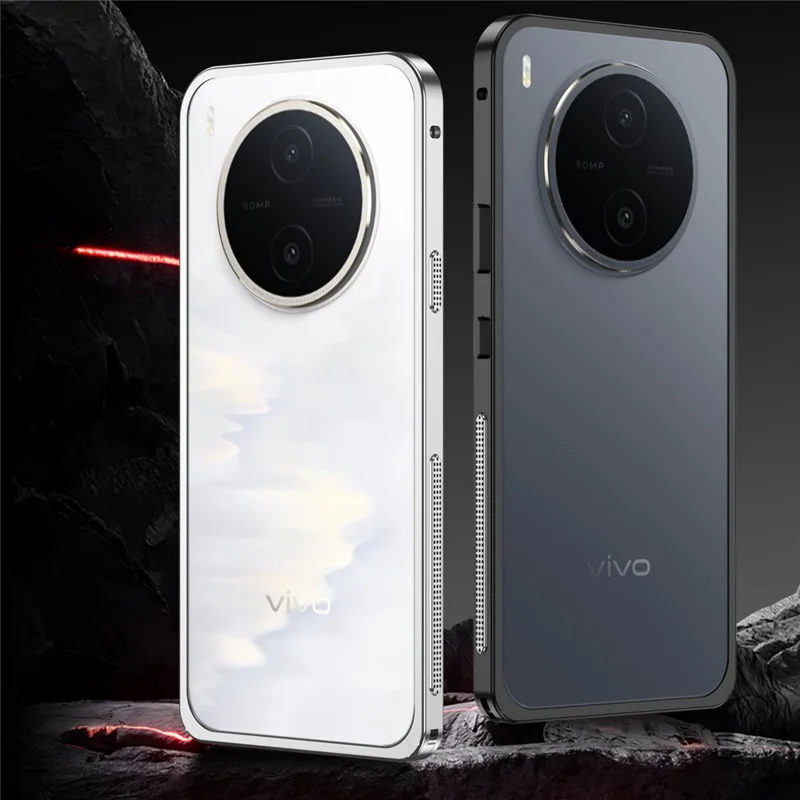 For vivo Y600 Pro 5G Bumper Cases Metal Frame Heat Dissipation Cover with Lens Protector - Black