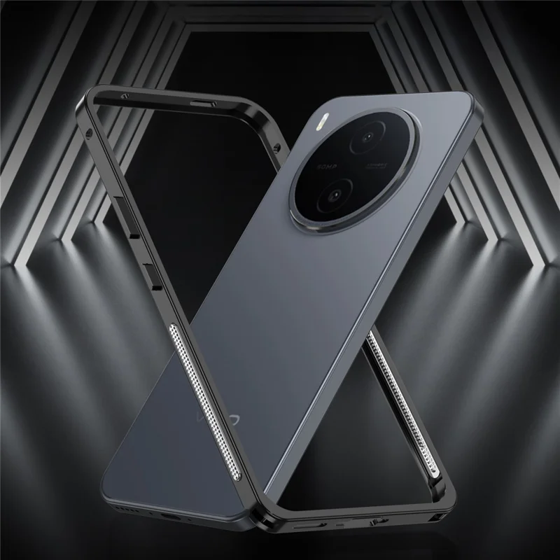 For vivo Y600 Pro 5G Bumper Cases Metal Frame Heat Dissipation Cover with Lens Protector - Black