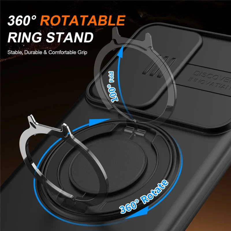 For Samsung Galaxy A27 Case Magnetic Case Ring Kickstand Slide Camera Cover TPU PC Hybrid Phone Shell - Black