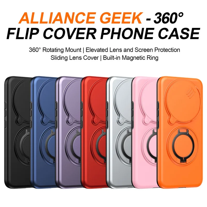 For Honor X70 5G  /  X9d 5G  /  Magic8 Lite 5G Case Magnetic Case Ring Kickstand Slide Camera Cover TPU PC Hybrid Phone Shell - Black