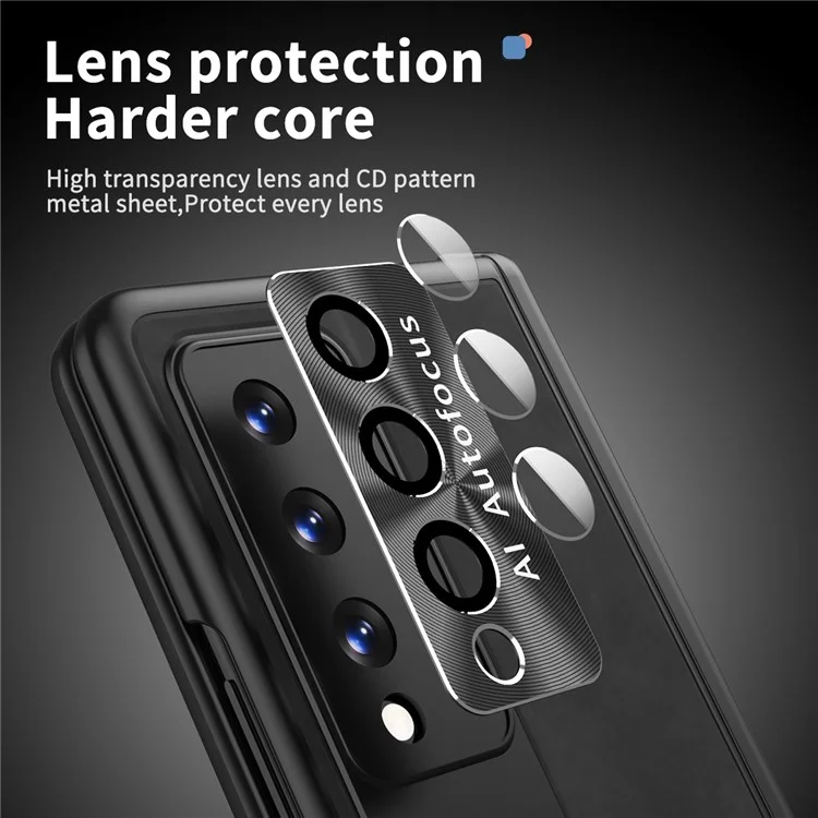 For Samsung Galaxy Z Fold4 5G Magnetic Hinge Kickstand Phone Case Nappa Texture PU Leather Coated PC Anti-Drop Cover with Tempered Glass Screen Film - Black