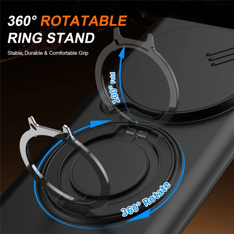 For Honor Magic7 Lite 5G  /  X60 Pro 5G  /  X9c 5G Case Magnetic Case Ring Kickstand Slide Camera Cover TPU PC Hybrid Phone Shell - Black