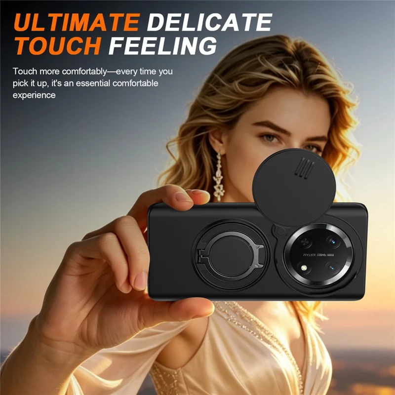 For Honor Magic7 Lite 5G  /  X60 Pro 5G  /  X9c 5G Case Magnetic Case Ring Kickstand Slide Camera Cover TPU PC Hybrid Phone Shell - Black