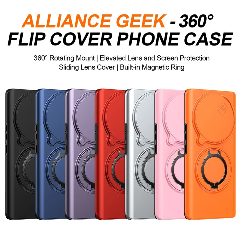 For Honor Magic7 Lite 5G  /  X60 Pro 5G  /  X9c 5G Case Magnetic Case Ring Kickstand Slide Camera Cover TPU PC Hybrid Phone Shell - Black