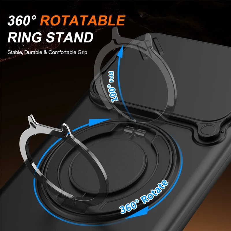 For vivo V60 Lite 5G Case Magnetic Case Ring Kickstand Slide Camera Cover TPU PC Hybrid Phone Shell - Black