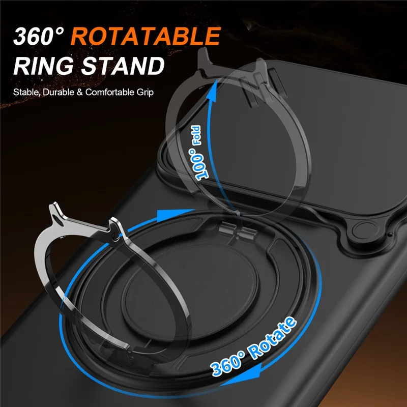 Cover per Honor 600 5G / 600 Pro 5G, Custodia Magnetica con Anello Supporto Rotante e Coperchio Scorrevole per Fotocamera, Cover ibrida in TPU e PC - Nero