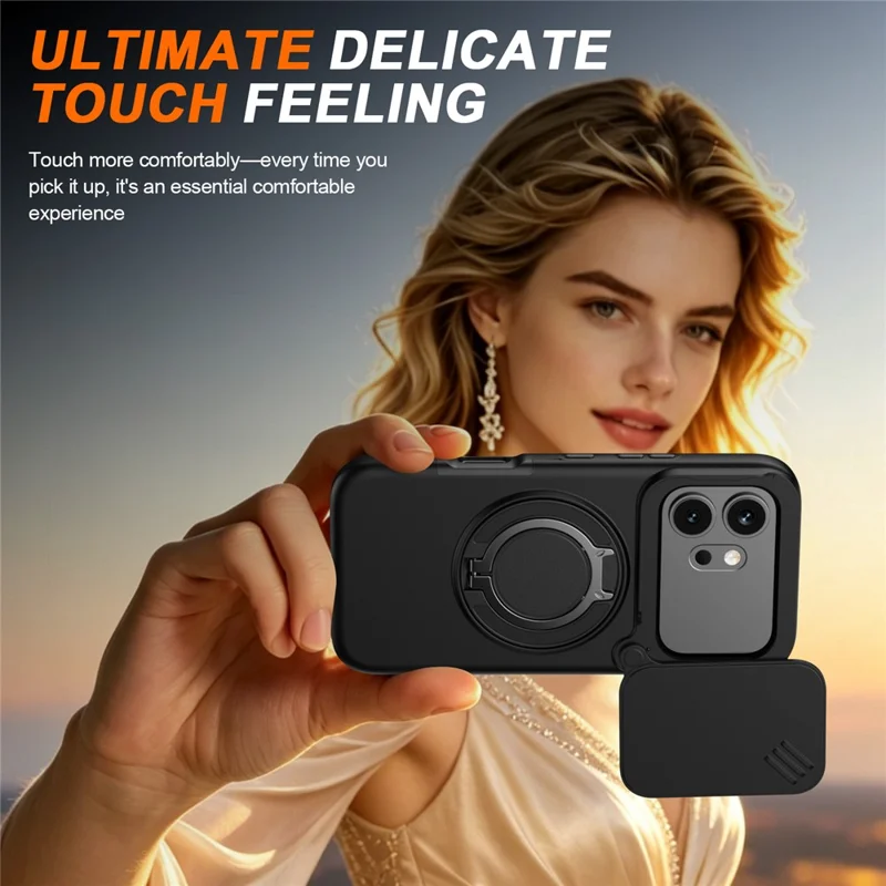 Cover per Honor 600 5G / 600 Pro 5G, Custodia Magnetica con Anello Supporto Rotante e Coperchio Scorrevole per Fotocamera, Cover ibrida in TPU e PC - Nero