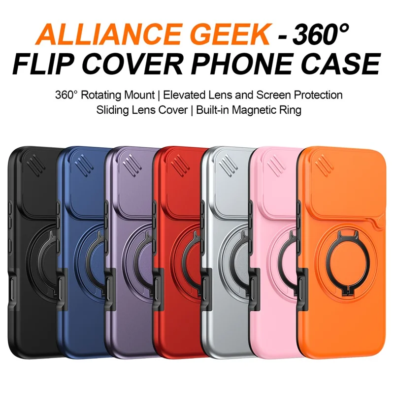Cover per Honor 600 5G / 600 Pro 5G, Custodia Magnetica con Anello Supporto Rotante e Coperchio Scorrevole per Fotocamera, Cover ibrida in TPU e PC - Nero