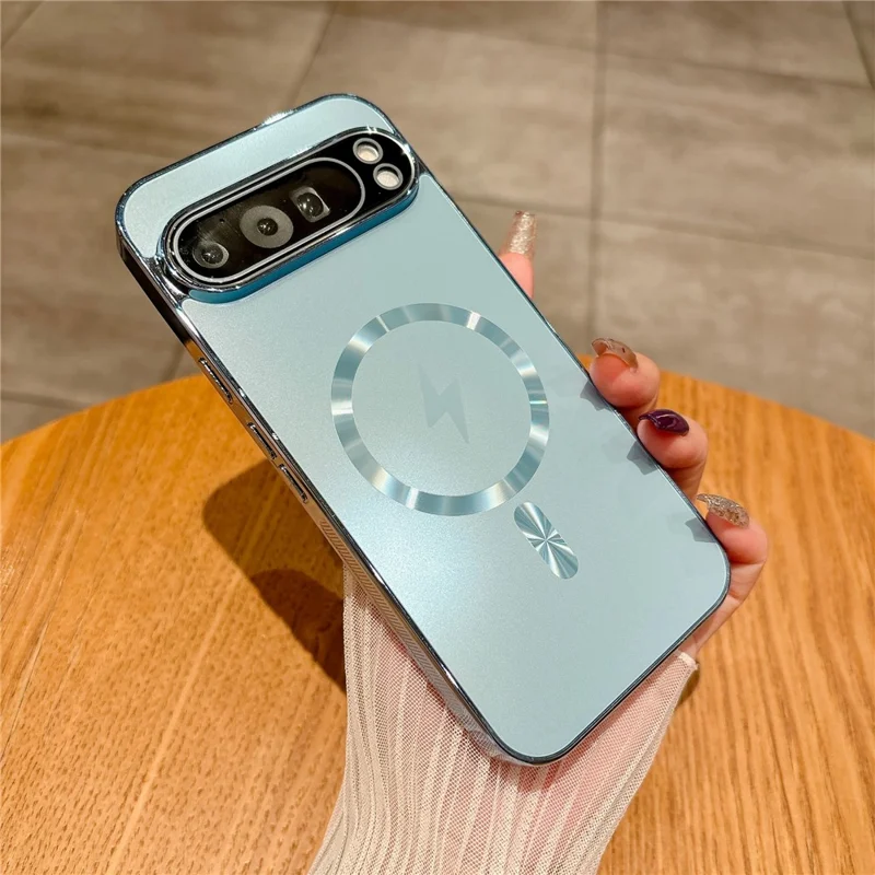 Voor Google Pixel 9 Pro XL Magnetische Hoes Volledige Lensbedekking Gegalvaniseerde TPU Stootvrije Telefoonhoes - Babyblauw