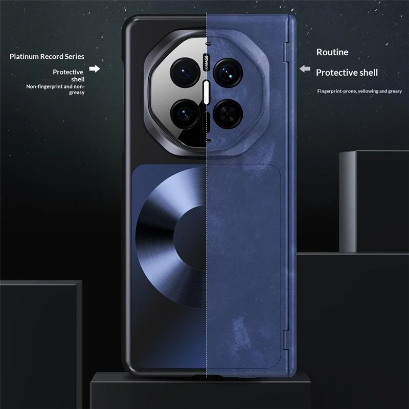 Magnetische Hülle für Huawei Mate X7 in Platin-Schallplatten-Design, PU-Leder + PC-Vergoldung, Handyhülle - Schwarz