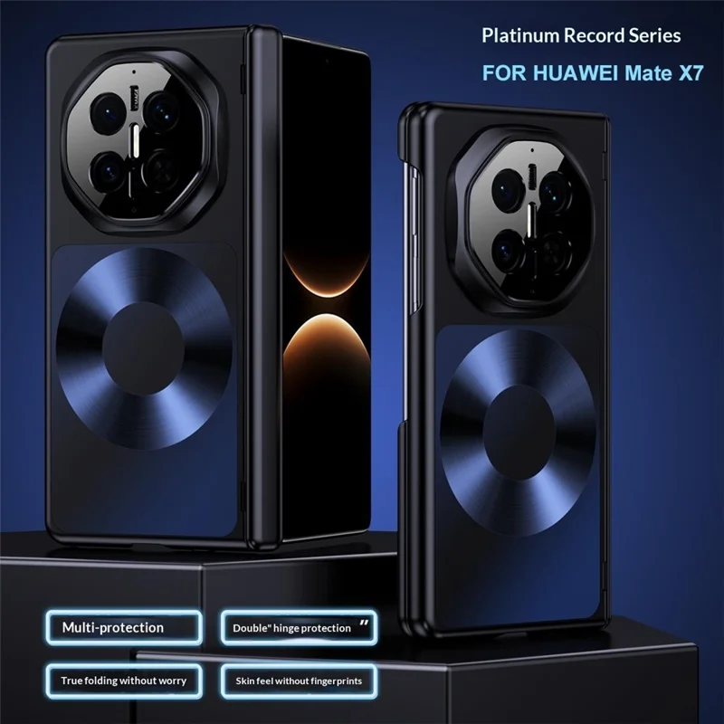 Magnetische Hülle für Huawei Mate X7 in Platin-Schallplatten-Design, PU-Leder + PC-Vergoldung, Handyhülle - Schwarz