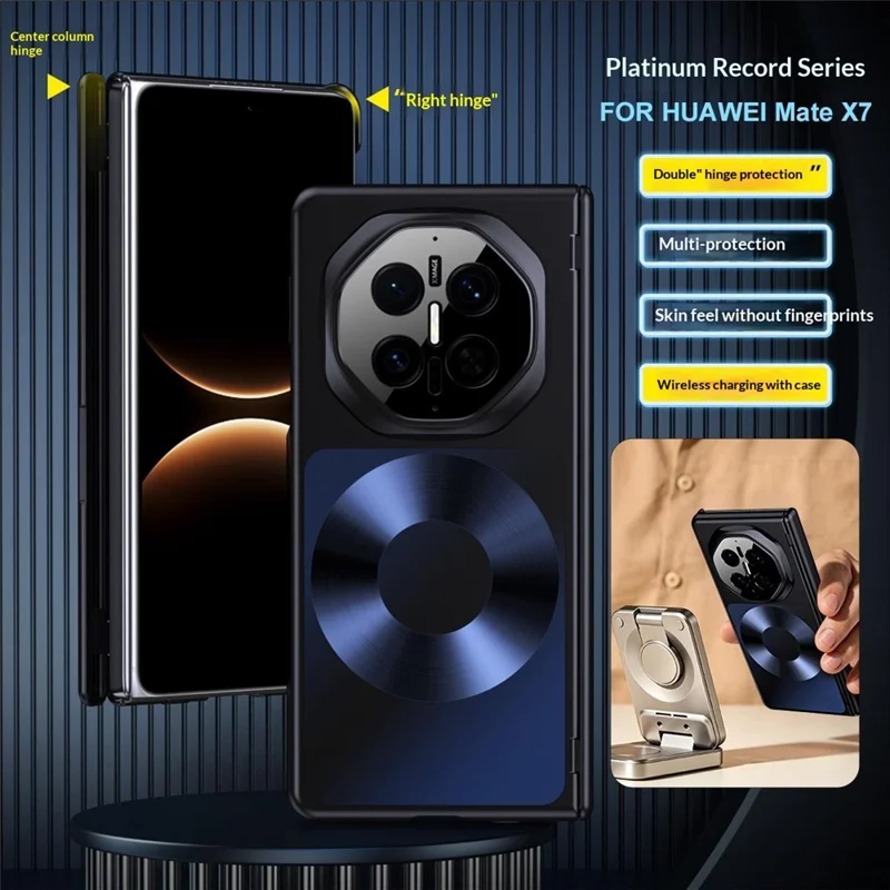 Magnetische Hülle für Huawei Mate X7 in Platin-Schallplatten-Design, PU-Leder + PC-Vergoldung, Handyhülle - Schwarz