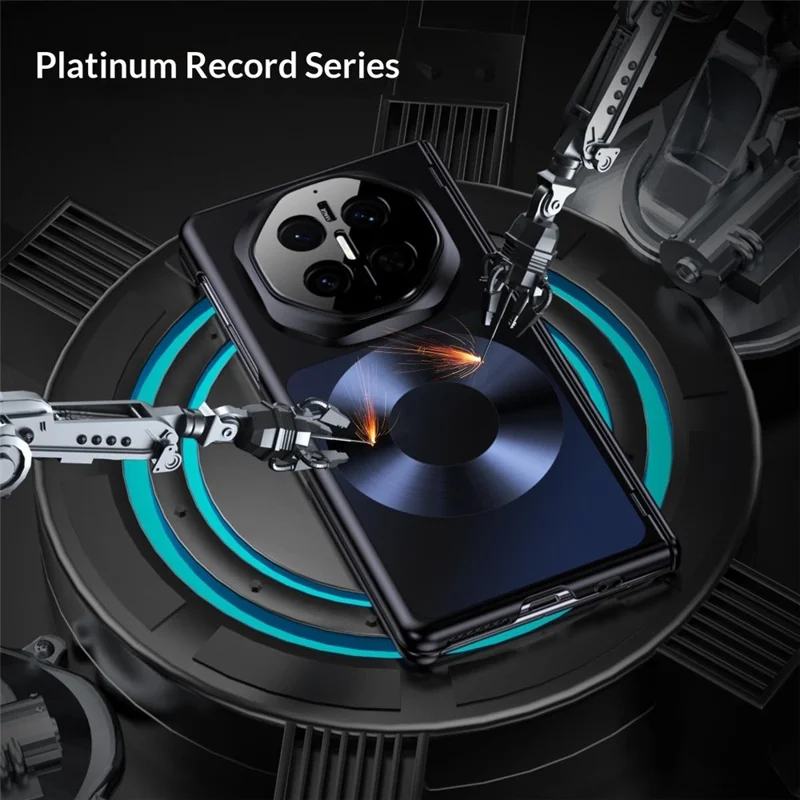 Magnetische Hülle für Huawei Mate X7 in Platin-Schallplatten-Design, PU-Leder + PC-Vergoldung, Handyhülle - Schwarz
