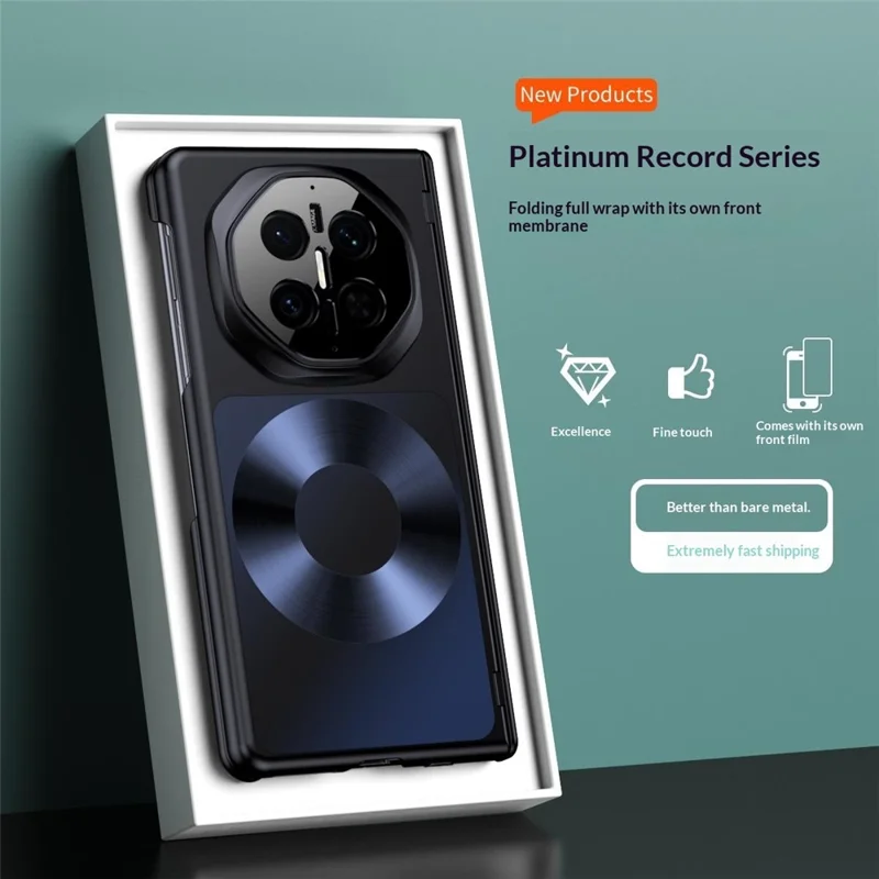 Magnetische Hülle für Huawei Mate X7 in Platin-Schallplatten-Design, PU-Leder + PC-Vergoldung, Handyhülle - Schwarz