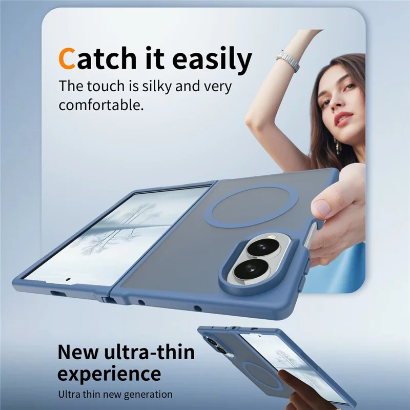 Magnetische hoes voor Samsung Galaxy Z Fold8 TPU-frame Acryl achterkant telefoonhoes met huidgevoel - Blauw