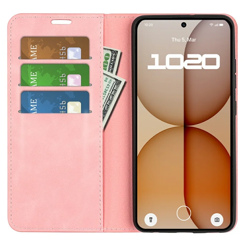 Чехол для Nothing Phone (4a) из искусственной кожи с текстурой кожа-на-ощупь, с отделением для карт - Розовый