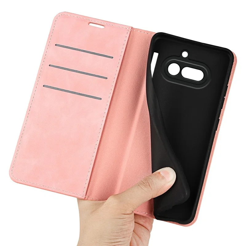 Чехол для Nothing Phone (4a) из искусственной кожи с текстурой кожа-на-ощупь, с отделением для карт - Розовый