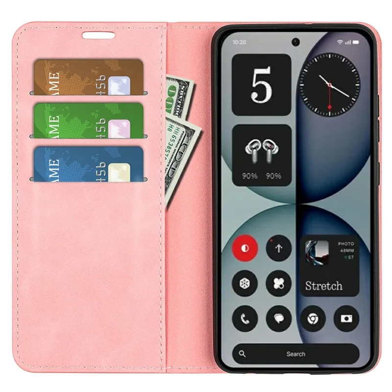 Чехол для Nothing Phone (4a) Pro из искусственной кожи с текстурой сенсорного покрытия, с отделением для карт - Розовый