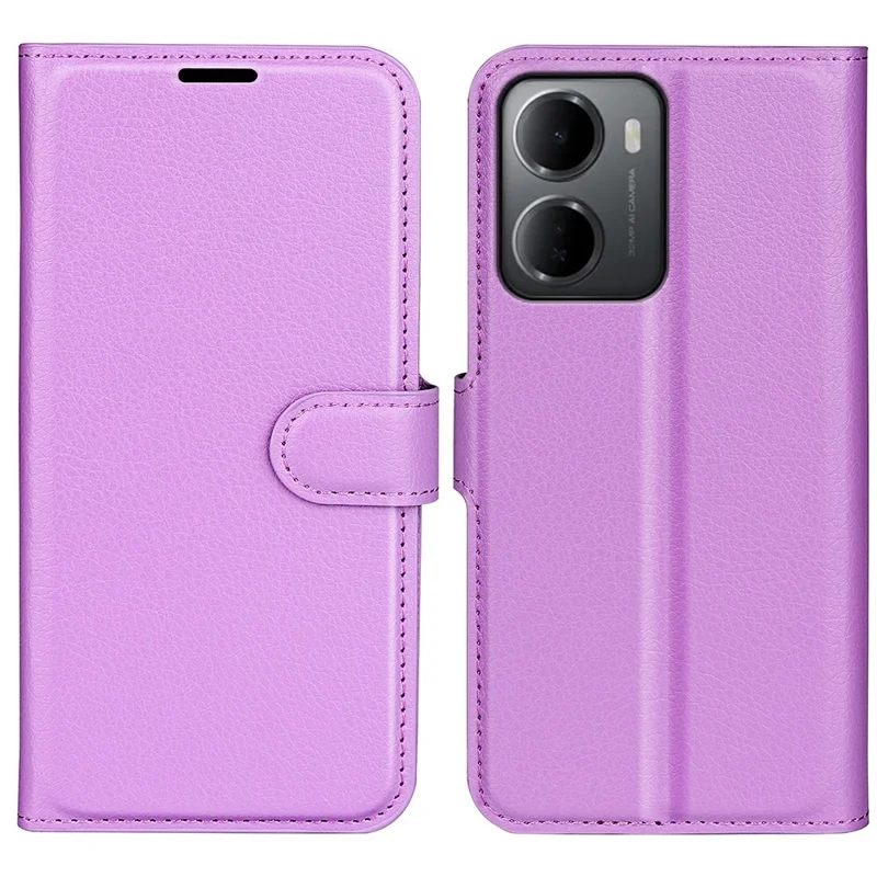 Capa de Telemóvel com Carteira e Suporte, Textura de Lichia, Resistente a Choques, em Pele, para Xiaomi Redmi 15a 5G - Roxo