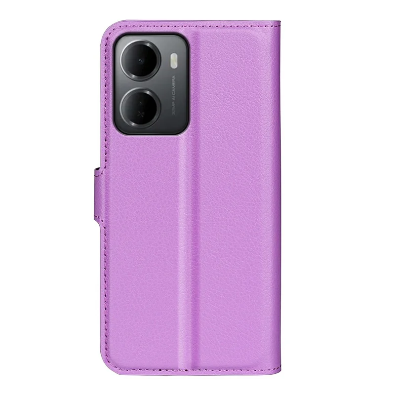 Capa de Telemóvel com Carteira e Suporte, Textura de Lichia, Resistente a Choques, em Pele, para Xiaomi Redmi 15a 5G - Roxo