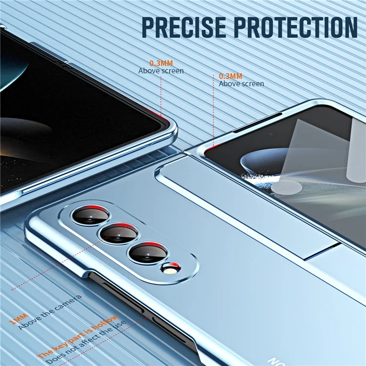 Per Samsung Galaxy Z Fold4 5G Protezione Della Cerniera Case Del Telefono Kickstand Case a PC Duro Shock Anti-Drop Shell Con Pellicola a Schermo di Vetro Temperato - Blu