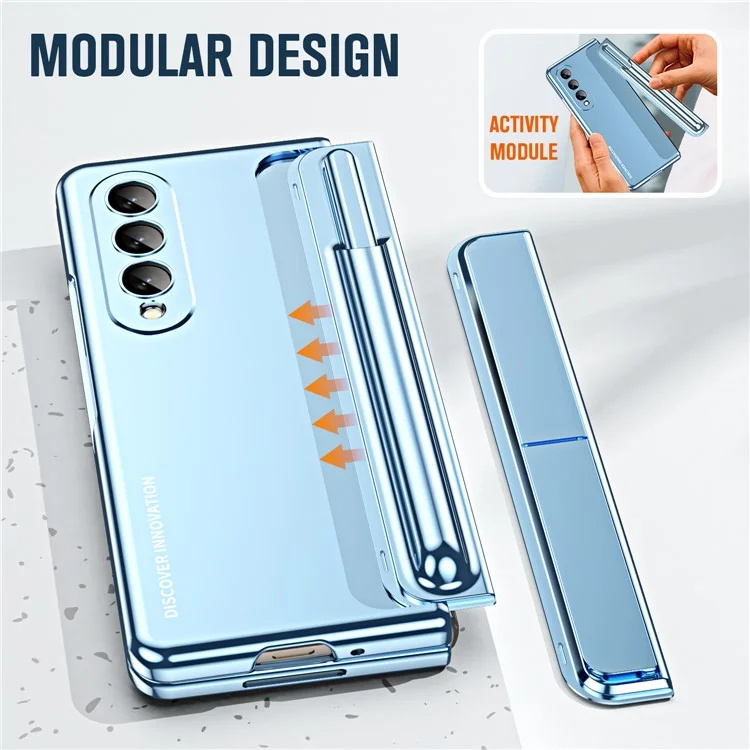 Per Samsung Galaxy Z Fold4 5G Protezione Della Cerniera Case Del Telefono Kickstand Case a PC Duro Shock Anti-Drop Shell Con Pellicola a Schermo di Vetro Temperato - Blu