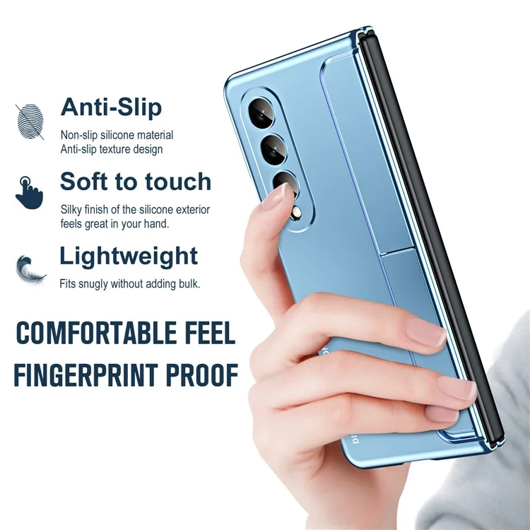 Per Samsung Galaxy Z Fold4 5G Protezione Della Cerniera Case Del Telefono Kickstand Case a PC Duro Shock Anti-Drop Shell Con Pellicola a Schermo di Vetro Temperato - Blu