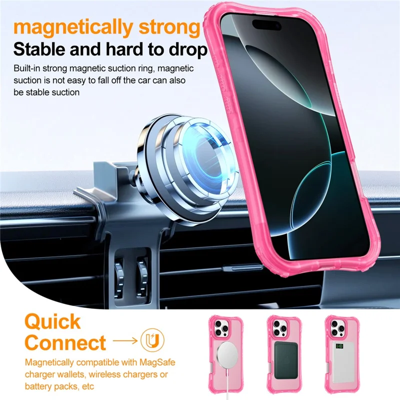 For iPhone 15 Pro Max Magnetic Phone Case Soft-touch 2-in-1 PC+TPU Shockproof Cover Compatible with MagSafe - Hot Pink