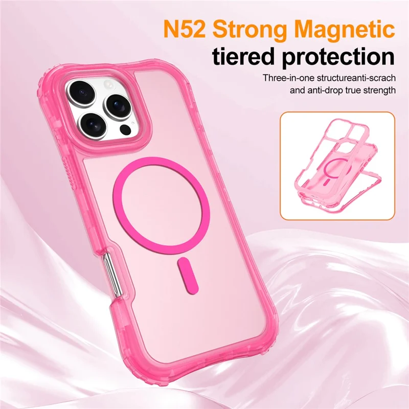 For iPhone 15 Pro Max Magnetic Phone Case Soft-touch 2-in-1 PC+TPU Shockproof Cover Compatible with MagSafe - Hot Pink