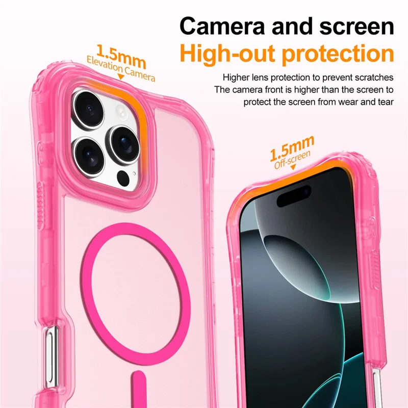 For iPhone 15 Pro Max Magnetic Phone Case Soft-touch 2-in-1 PC+TPU Shockproof Cover Compatible with MagSafe - Hot Pink