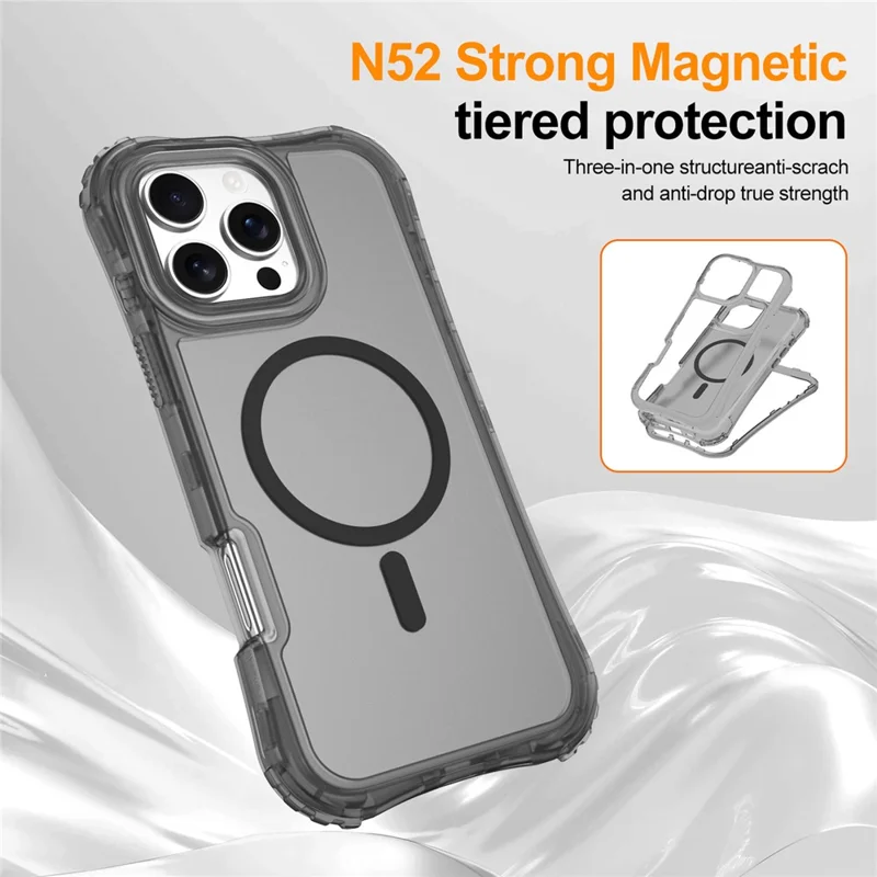 For iPhone 16 Magnetic Phone Case Soft-touch 2-in-1 PC+TPU Shockproof Cover Compatible with MagSafe - Black