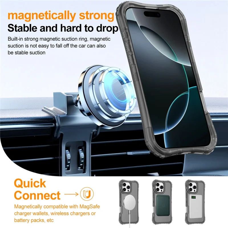 For iPhone 16 Plus Magnetic Phone Case Soft-touch 2-in-1 PC+TPU Shockproof Cover Compatible with MagSafe - Black
