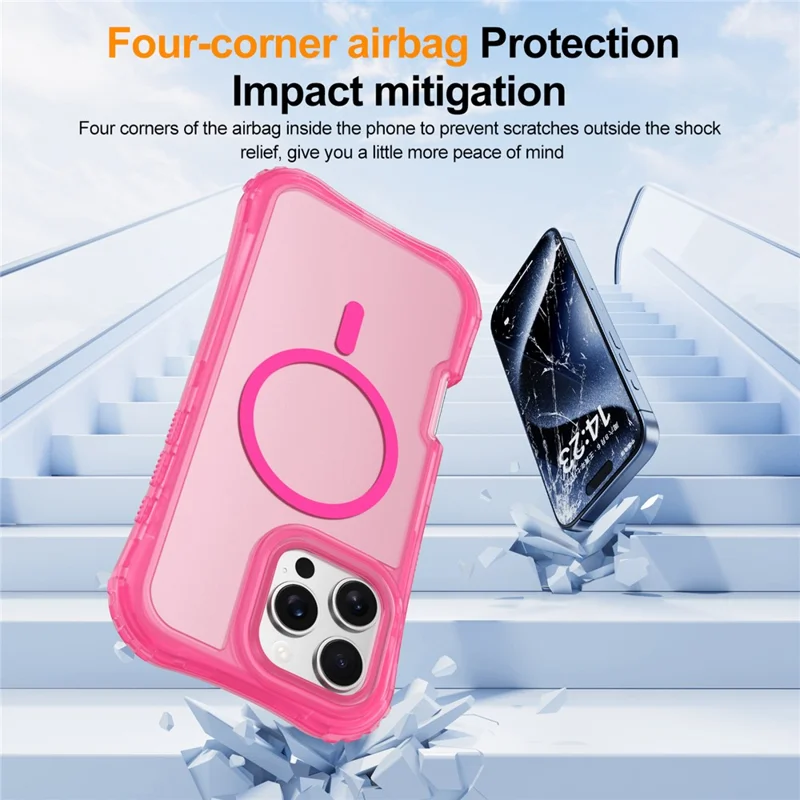 For iPhone 14 Pro Max Magnetic Phone Case Soft-touch 2-in-1 PC+TPU Shockproof Cover Compatible with MagSafe - Hot Pink